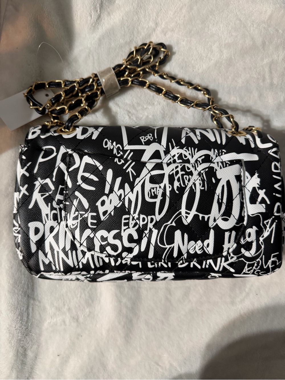 Black & White Graffiti Chain Crossbody Bag